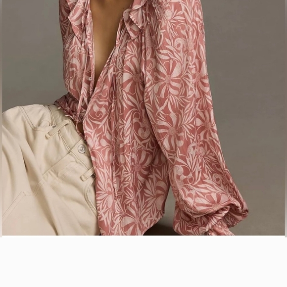 Anthropologie Blush Pink Leaf Print Blouse - Picture 10 of 10